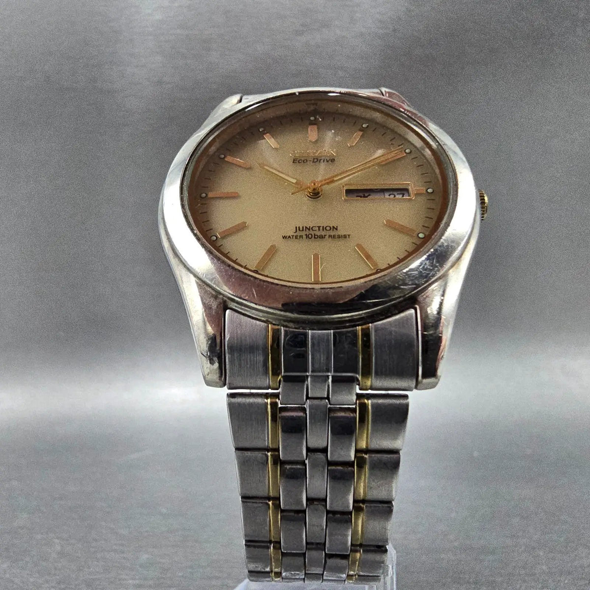 Citizen Junction Eco-Drive Watch Men 36mm Champange Dial Two Tone Daydate Works5