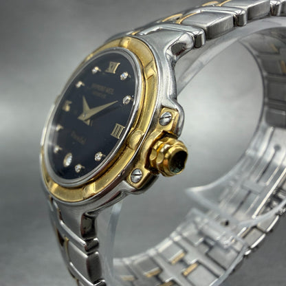 Raymond Weil Parsifal Watch Women 27mm Black Dial Two Tone Date 9990 New batt AB2