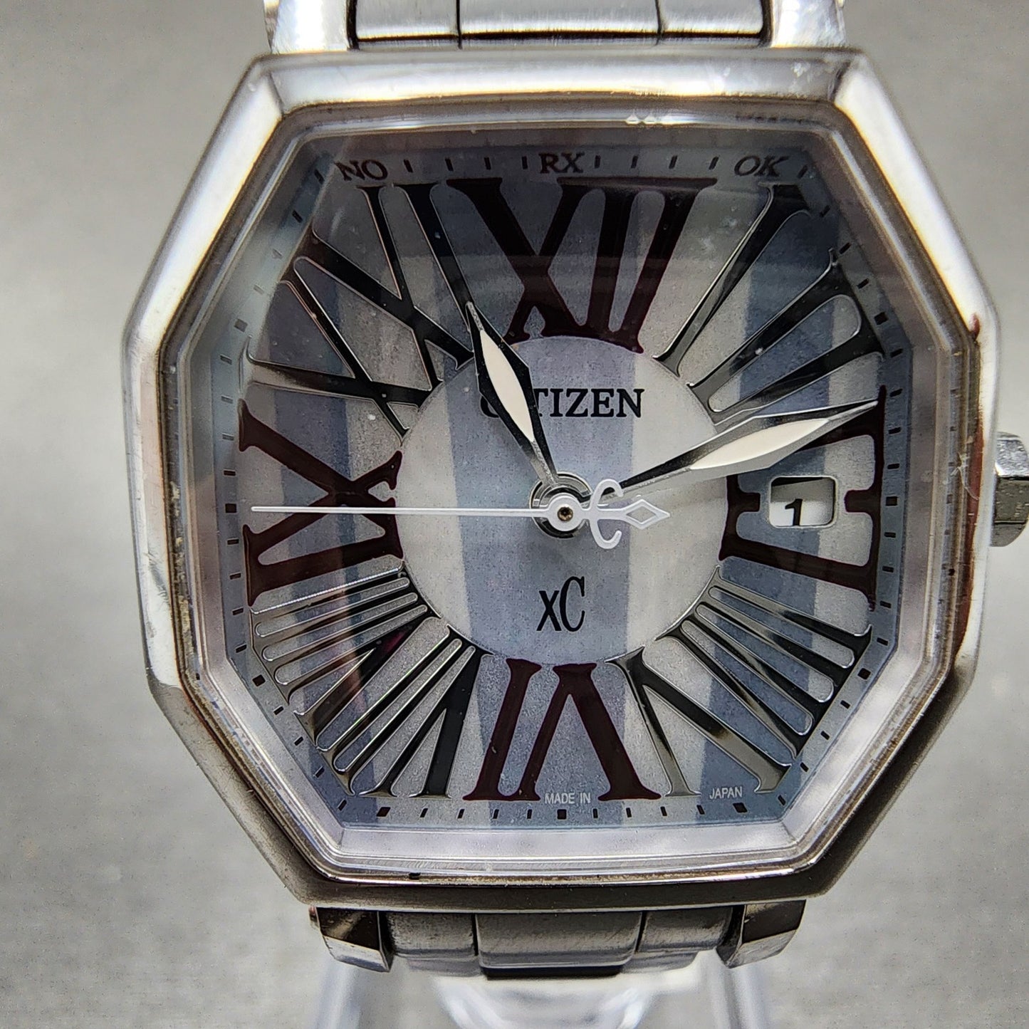 Citizen Xc Watch Women 27mm MOP Dial Silver Tone Date Octagon Atomic Runs2