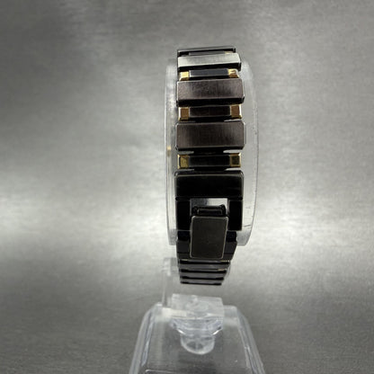 Seiko Tank Watch Women 14mm Black Dial Black & Gold Tone 2E20-5590 New Battery A7