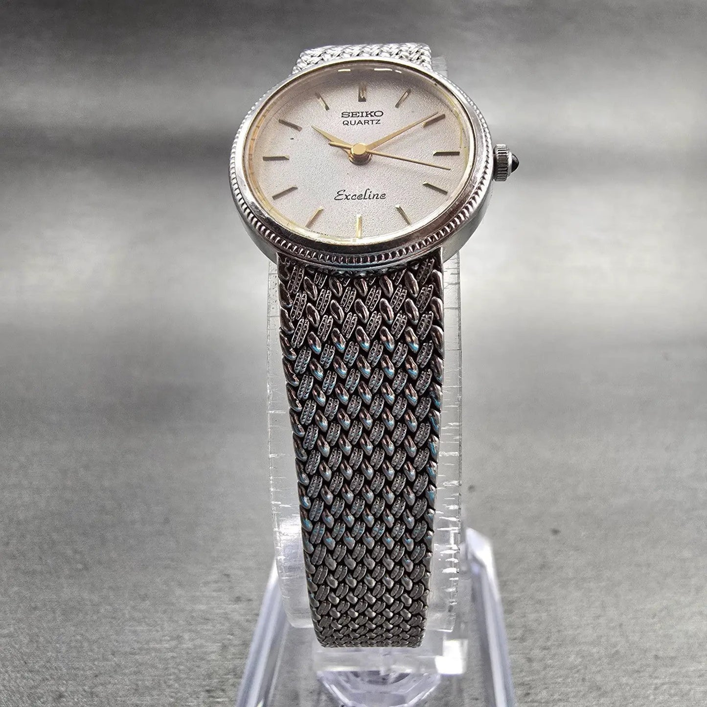 Seiko Exceline Watch Women 20mm Silver Dial Silver Tone Round 1221-0100 New Batt5