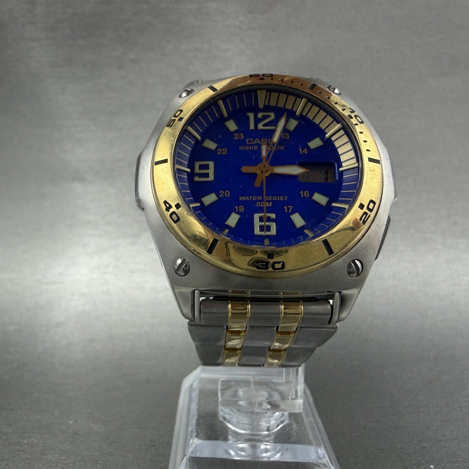 Casio Waveceptor Watch Men 43mm Blue Dial Two Two Daydate WVQ200HA Works5