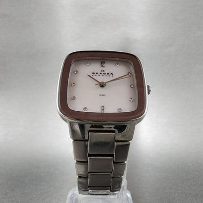 Skagen Steel Watch Women 26mm MOP Dial Silver Tone Rectangle 658SSSX New Batt