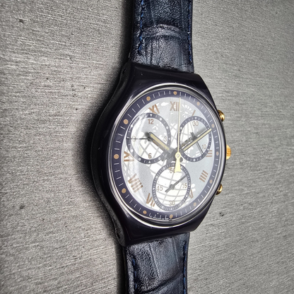 Swatch Chrono Timeless Zone Watch Men 37mm Silver Dial SCN104 New Battery NOS3