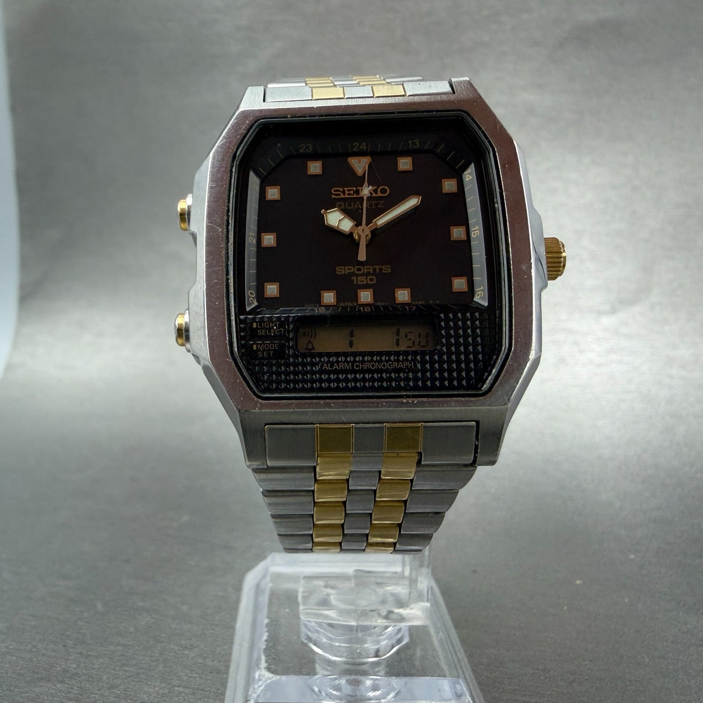 Seiko Sports 150 Analog Digital Watch Men 34mm Black Dial Two Tone New Battery5