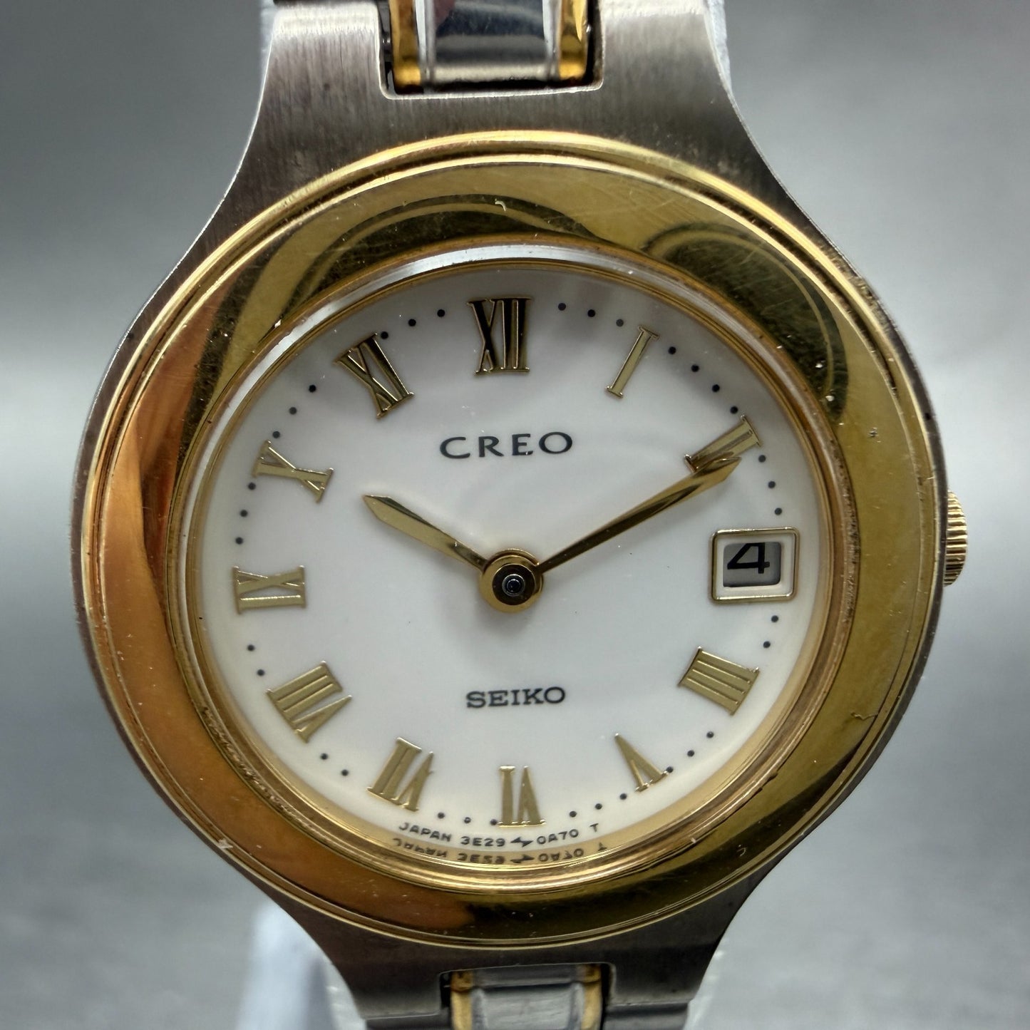 Seiko Creo Watch Women 24mm White Dial Two Tone Date 3E29-0A70 New Battery1