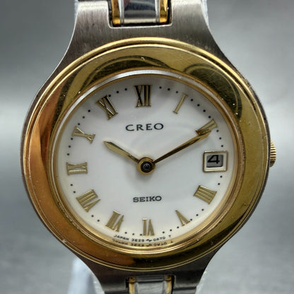 Seiko Creo Watch Women 24mm White Dial Two Tone Date 3E29-0A70 New Battery1