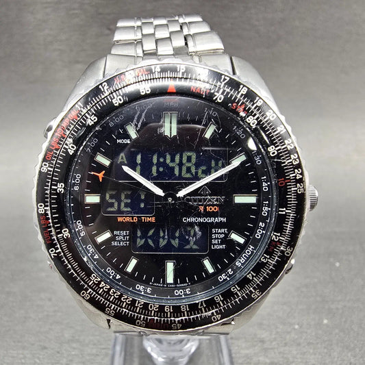 Citizen Promaster Wingman Watch Men 41mm Black Dial Steel Ani Digi READ!! NewBat0