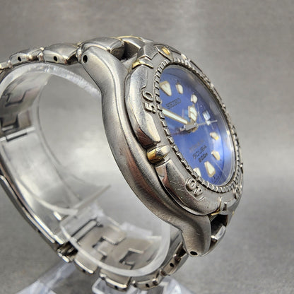 Seiko Scuba Dive Watch Men 38mm MOP Dial Titanium Tone Date 7n356120 PARTS4