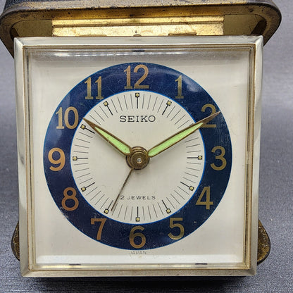 Seiko Travel Alarm White Dial Gold Tone Brown Case Manual Wind Runs VTG1
