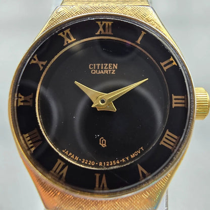 Citizen CQ Watch Women 19mm Black Dial Gold Tone Round 3220-S22431 New Battery1
