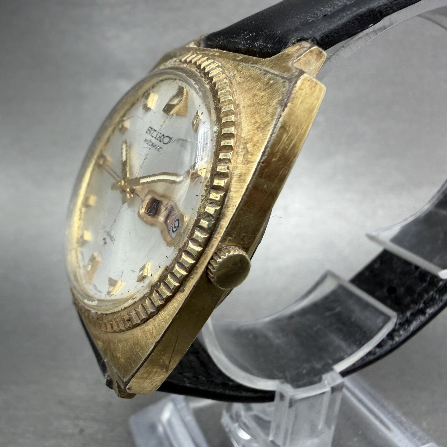 Seiko Automatic Watch Men 35mm Silver Dial Gold Tone Daydate 7006-7019 New Batt2