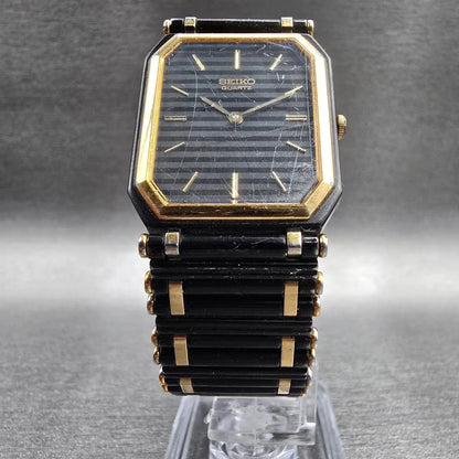 Seiko Tank Watch Men 24mm Black Dial Two Tone Rectangle 7430-5819 New Battery5