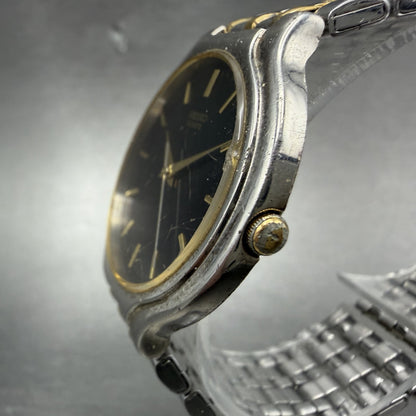Seiko Watch Men 34mm Black Dial Two Tone Round  Vintage V701-1K20 New Battery2