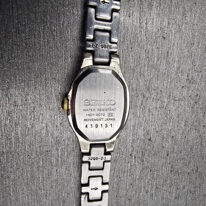 Seiko Watch Women 16mm Blue Dial Silver Tone Oval 1N01-0CT0 New Battery VintageL10