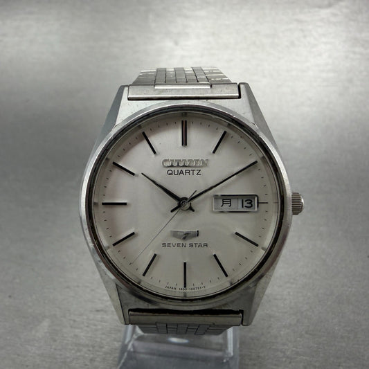 Citizen Seven Star Watch Men 35mm White Dial Silver Tone Daydate Round New Batt0