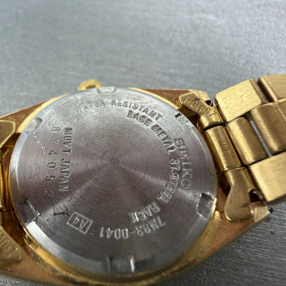 Seiko Watch Women 25mm Gold Dial Gold Tone Daydate Round 7N83-0041 New Battery L9