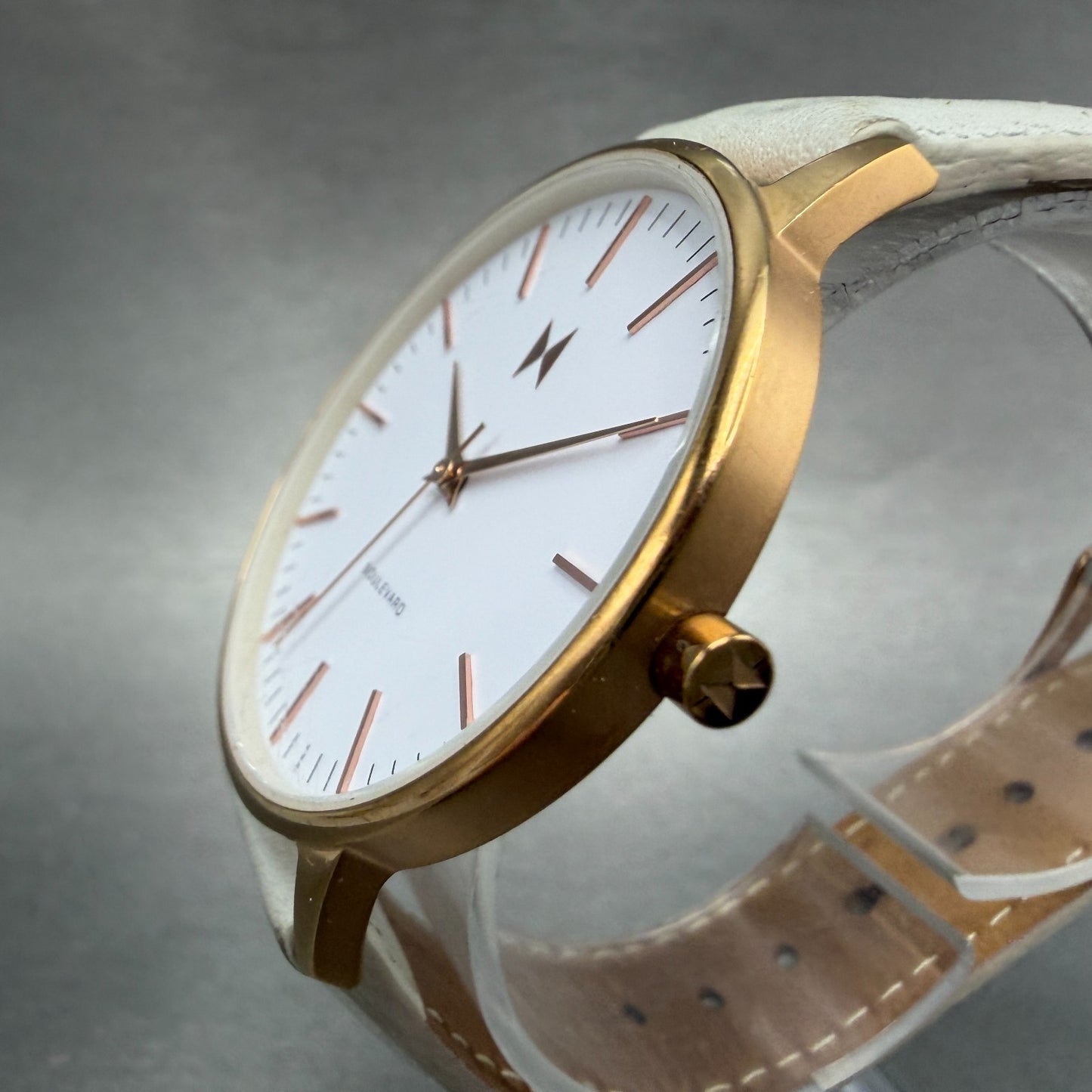 MVMT Boulevard Watch Women 38mm White Dial Rose Gold Tone Leather New Battery L2