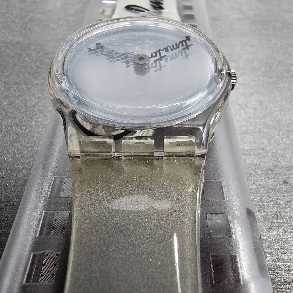 Swatch Time to Reflect Watch Men 34mm Silver Dial Clear Case GZ143 New Batt NOS07