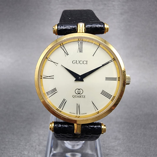 Gucci 2000M Watch Men 30mm Cream Dial Gold Tone Sherry Line Round New Battery0