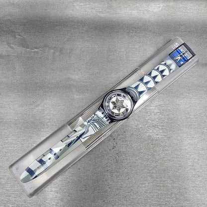 Swatch Decoscraper Watch Men 34mm Silver Dial Black Case GP109 New Battery NOS15