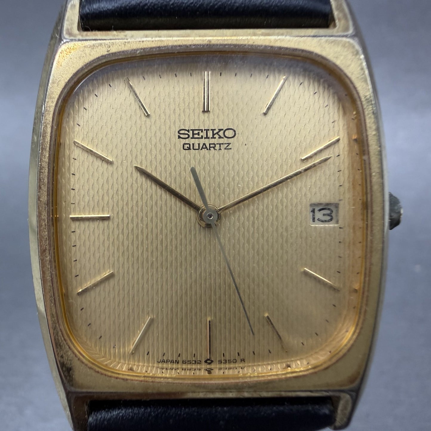 Seiko Tank Watch Men 28mm Champagne Dial Gold Tone Date 65325250 New Battery1