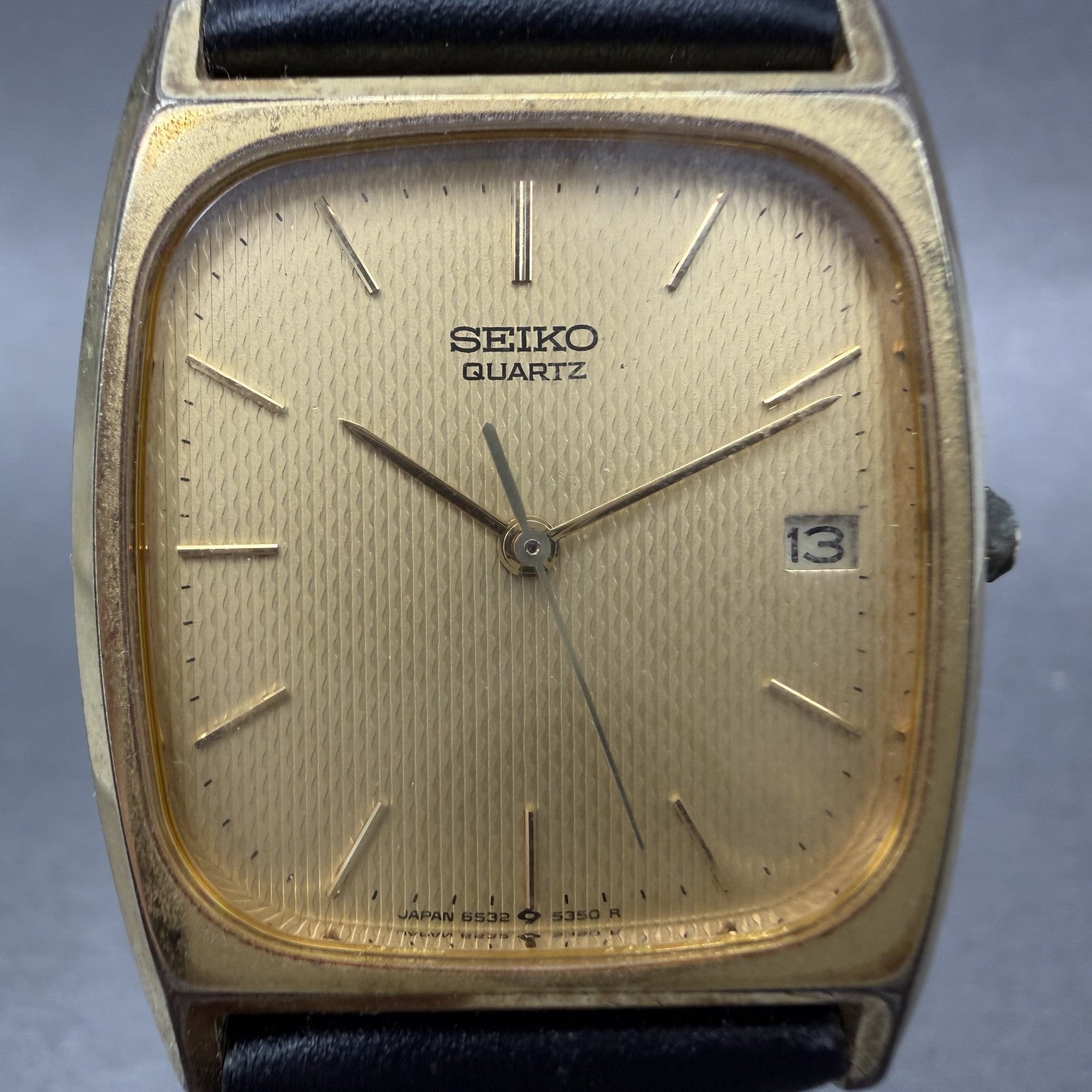 Seiko Tank Watch Men 28mm Champagne Dial Gold Tone Date 65325250 New Battery1