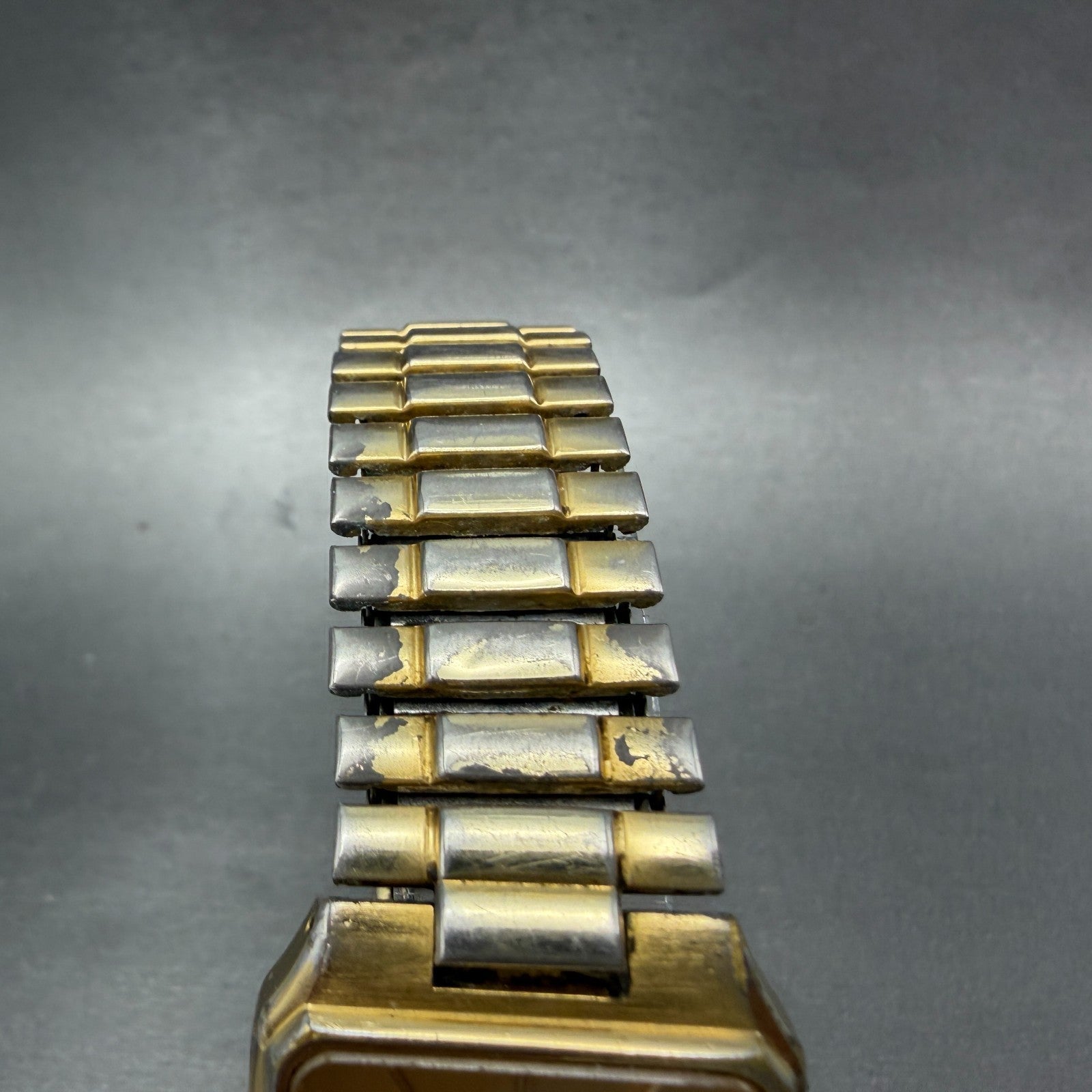 Seiko Tank Watch Men 28mm Gold Dial Gold Tone Rectangle 7N33-5028 New Battery 764