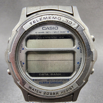 Casio DW3600 Telememo 30 Watch Men 41mm Digital Steel Round VTG PARTS2