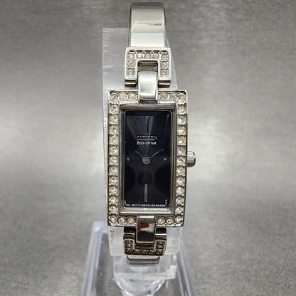 Citizen Eco-Drive Tank Watch Women 14mm Black Dial Steel Rectangle Crystals Runs