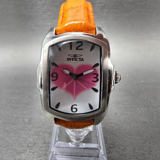 Invicta Lupah Watch Women 29mm White Dial Silver Tone 19840 New Batt Pink HeartO0
