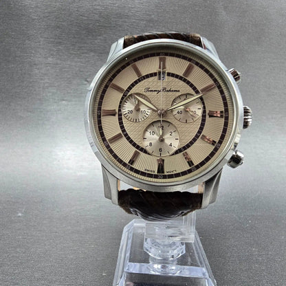 Tommy Bahama Panama-Crono Watch Men 42mm Cream Dial Steel Date TB1137 New Batt5