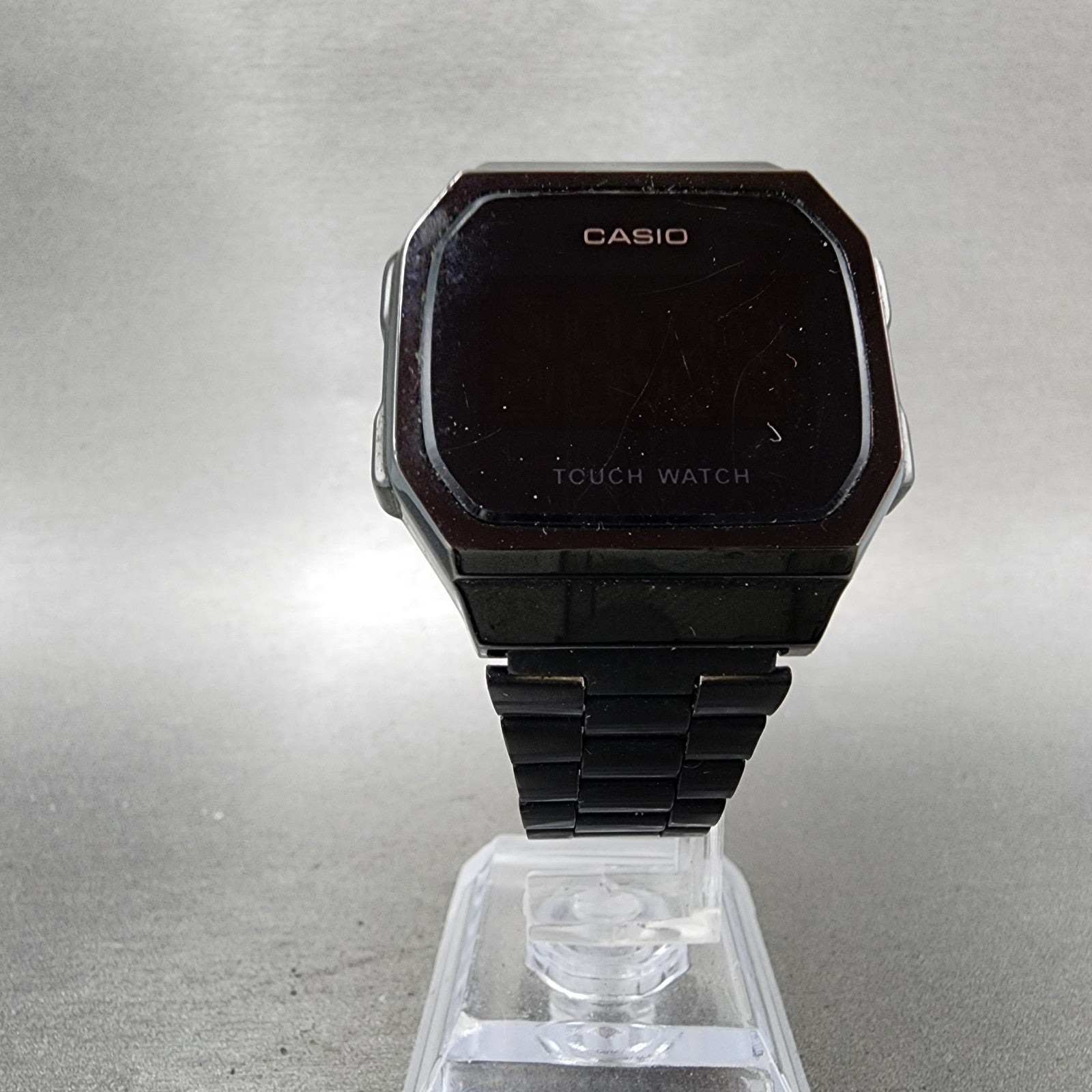 Casio A168 Touch Watch Men 36mm Black Dial Black Tone Octagon New Battery4