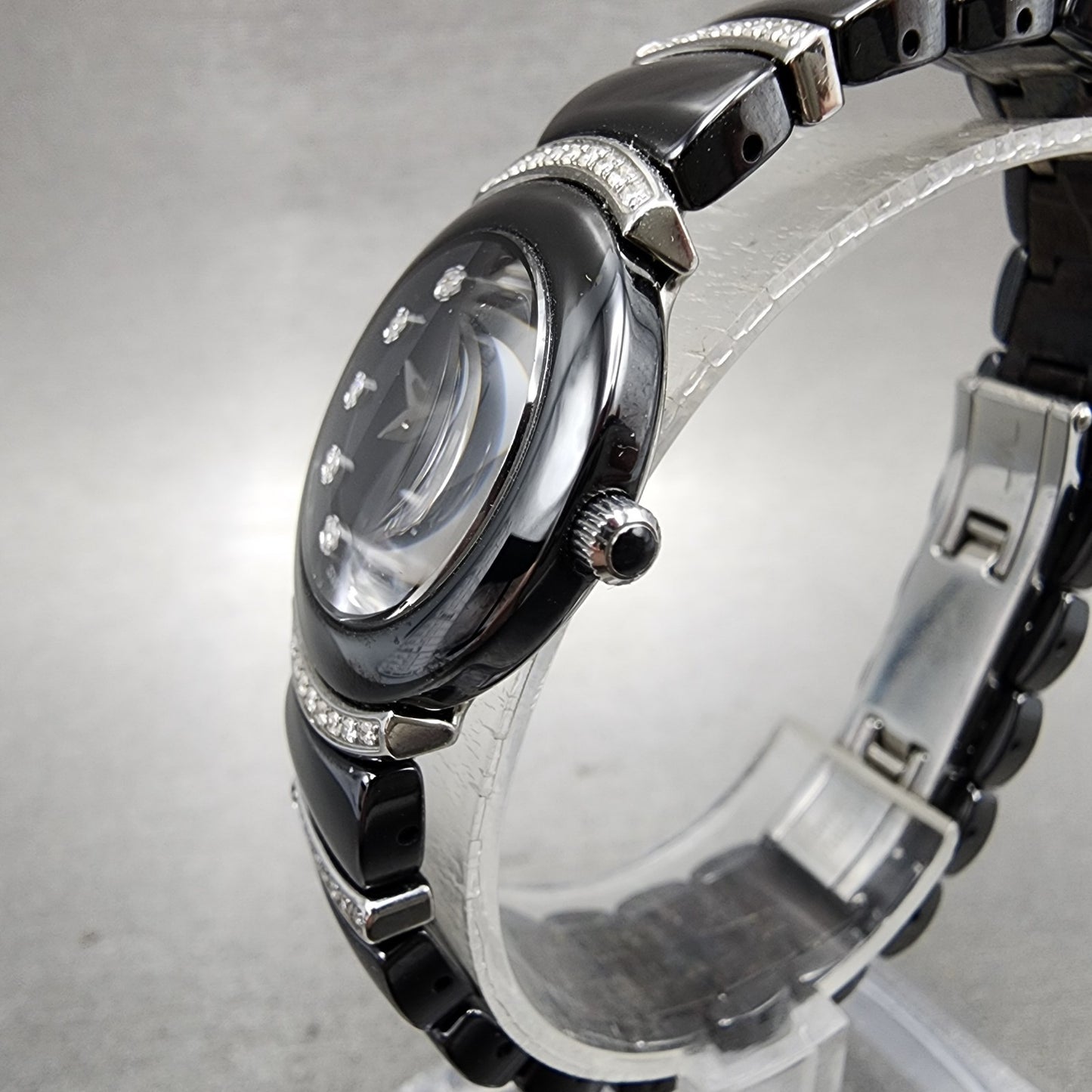 Wittnauer Watch Women 24mm Black Dial Black Ceramic Diamond Accent New Battery2