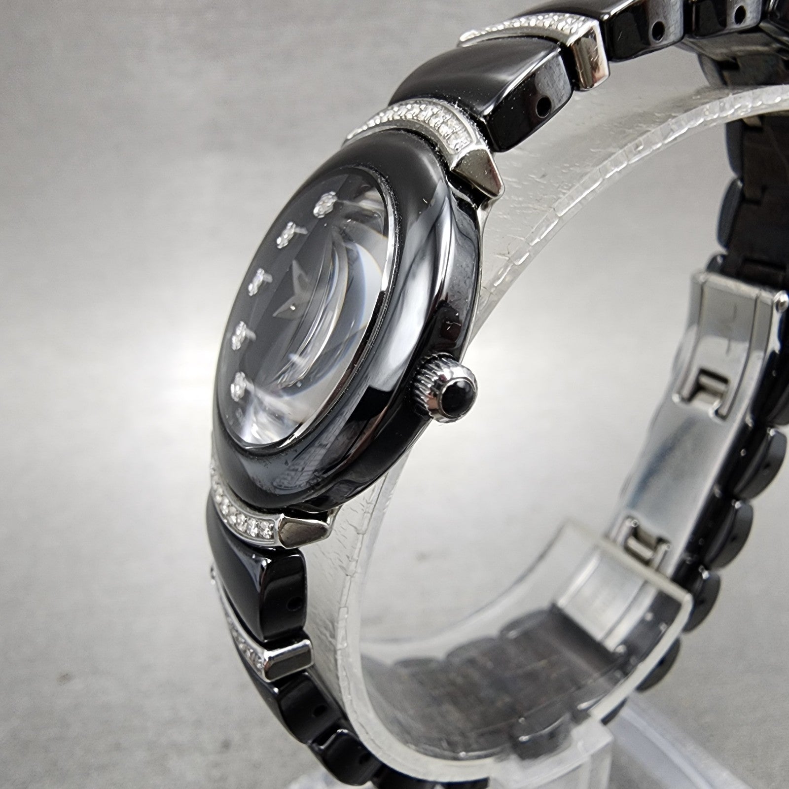 Wittnauer Watch Women 24mm Black Dial Black Ceramic Diamond Accent New Battery2