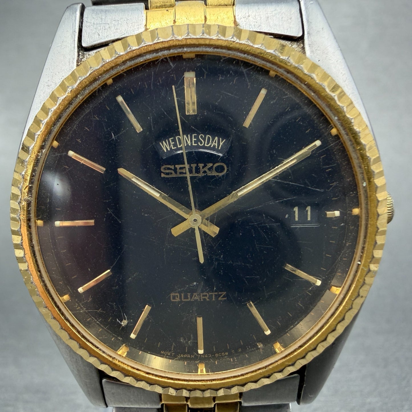 Seiko President Watch Men 36mm Black Dial Two Tone Daydate 7N43-8A49 New Battery1