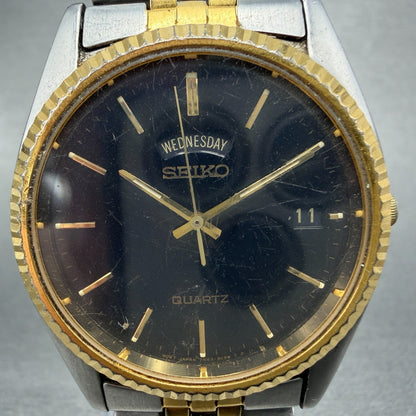 Seiko President Watch Men 36mm Black Dial Two Tone Daydate 7N43-8A49 New Battery1