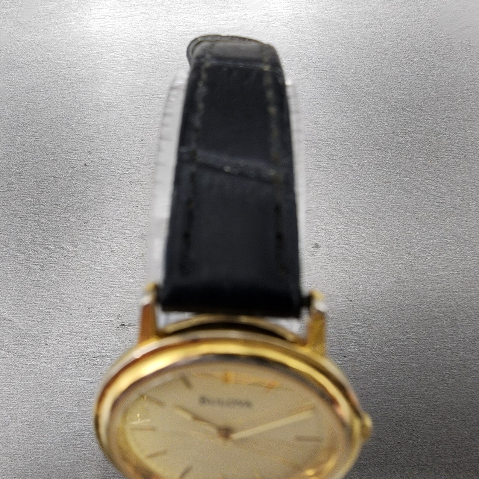 VTG Bulova Watch Women 26mm Gold Dial Gold Tone Round Leather Band New Battery4