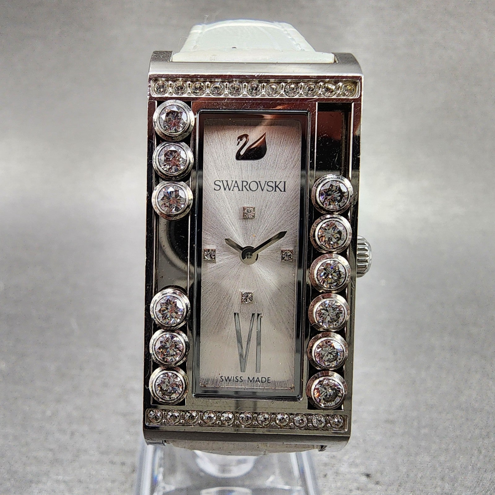 Swarovski Lovely Square Tank Watch Women 21mm White Dial Silver Rectangle NewBat1