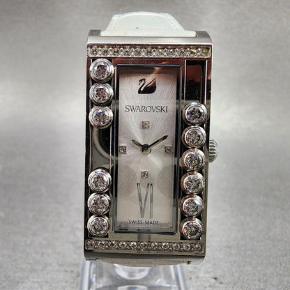 Swarovski Lovely Square Tank Watch Women 21mm White Dial Silver Rectangle NewBat1