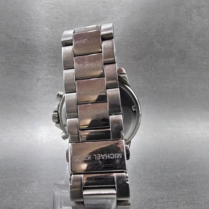 Michael Kors Chronograph Watch Women 45mm Silver Dial Steel Date MK-5590 New Bat7