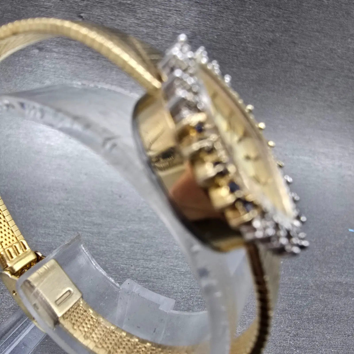Armitron Deauville Diamond Watch Women 15mm Gold Dial Gold Sapphire Oval NewBatt3