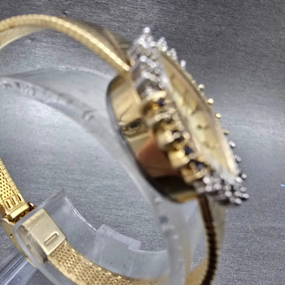 Armitron Deauville Diamond Watch Women 15mm Gold Dial Gold Sapphire Oval NewBatt3