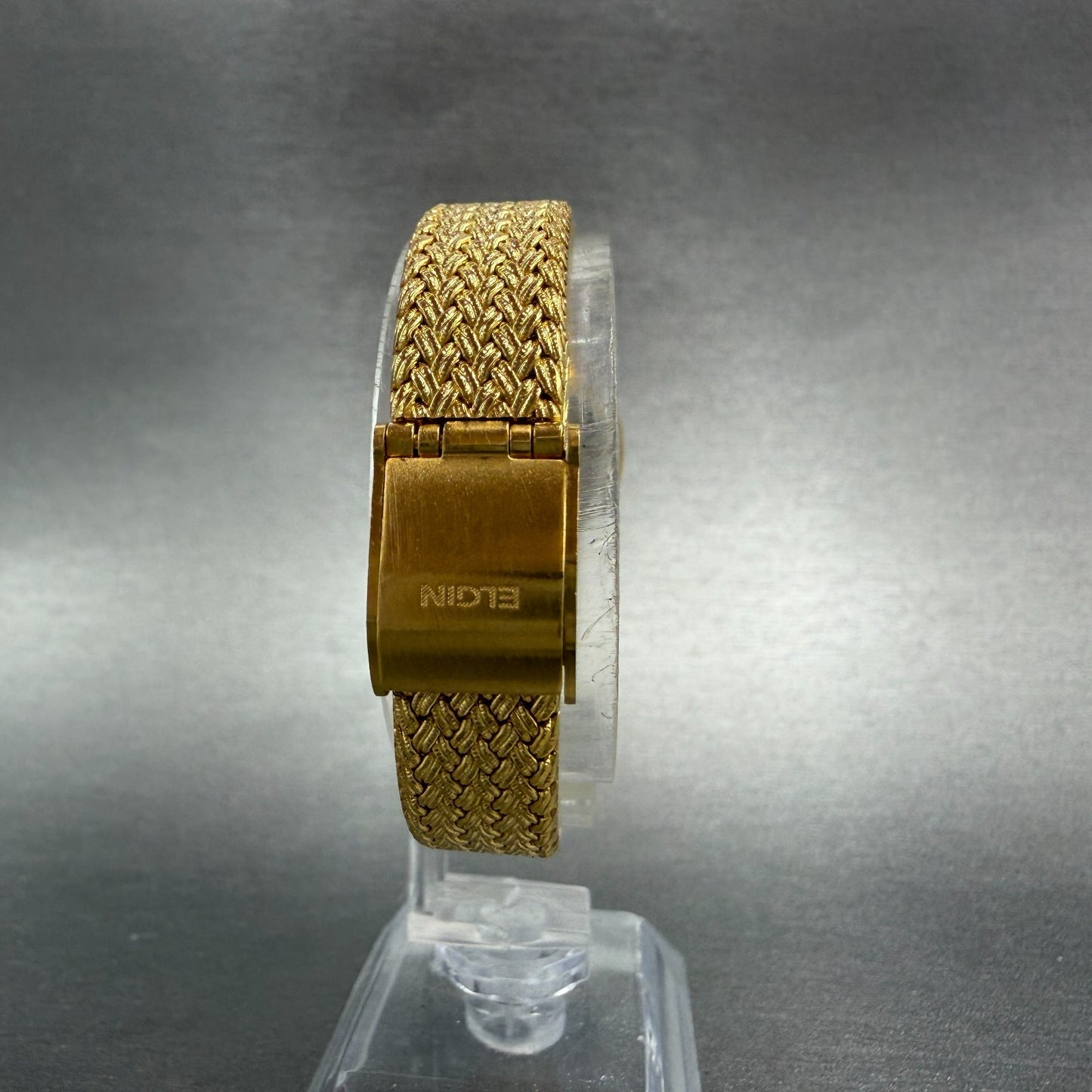 Elgin Watch Women 22mm Gold Dial Gold Tone Rectangle FK267 New Battery VTG ABC7