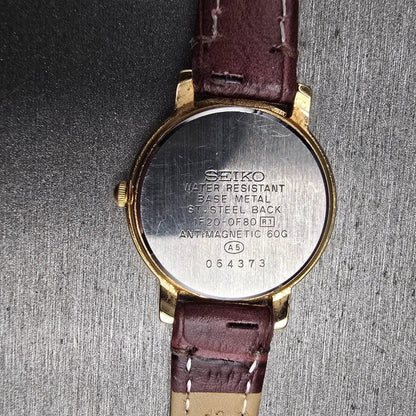 Seiko Lespoir Watch Women 25mm White Dial Gold Tone Round 1F20-0F80 New Battery10