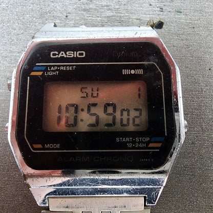Casio A155 Watch Men 34mm Digital Silver Tone Alarm Chrono READ!!!!! New Battery1