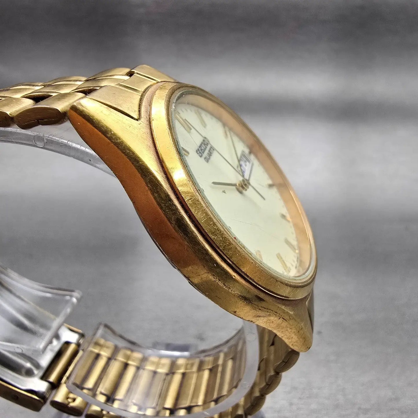 Seiko Watch Men 36mm Luminous Dial Gold Tone Daydate Round 7N43-9048 New Battery3