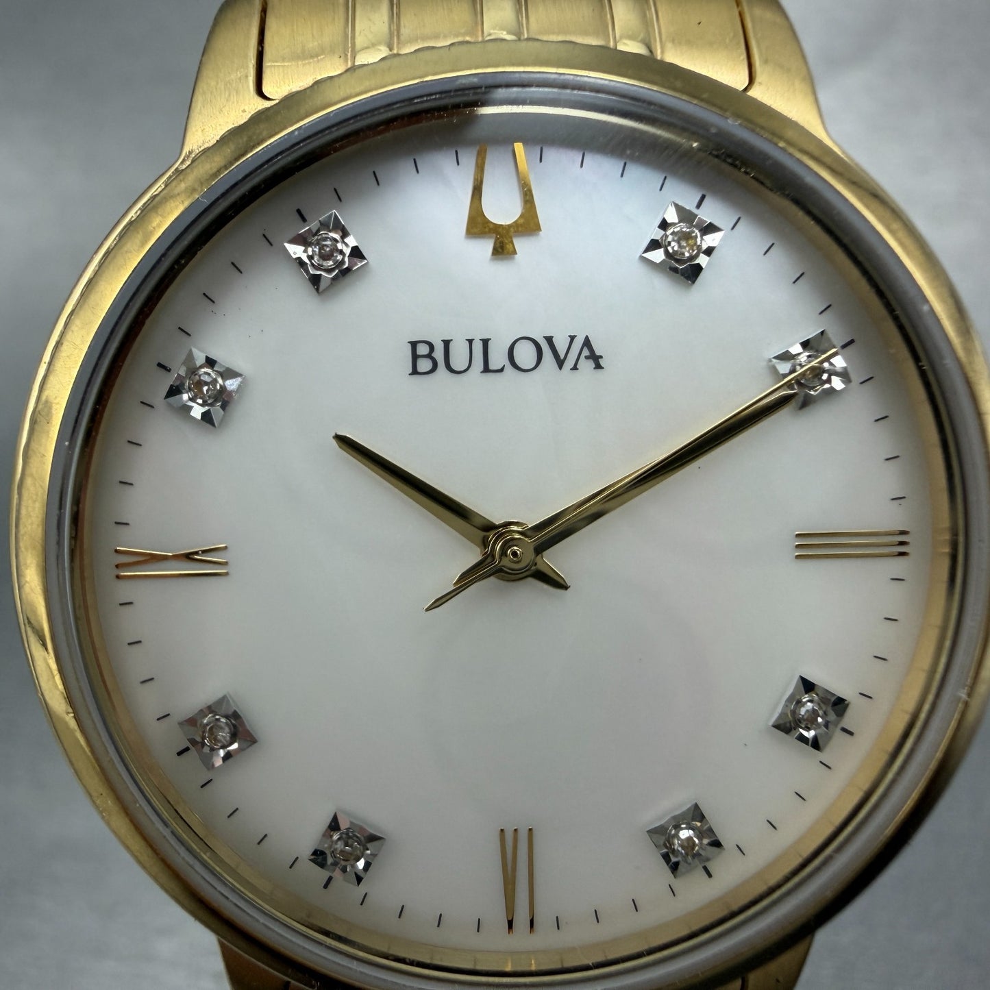 Bulova Watch Women 34mm MOP Dial Gold Tone Round 97P134 New Battery1