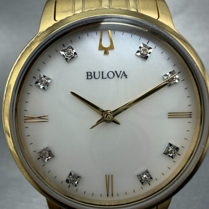 Bulova Watch Women 34mm MOP Dial Gold Tone Round 97P134 New Battery1