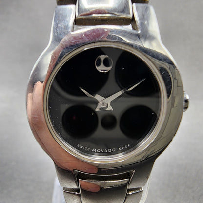 Movado Amorosa Watch Women 24m Black Dial Silver Tone Round 84 E4 1842 NewBatDBA1